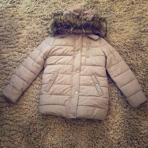 Beige Abercrombie Kids Hooded Fur Parka Size 11/12